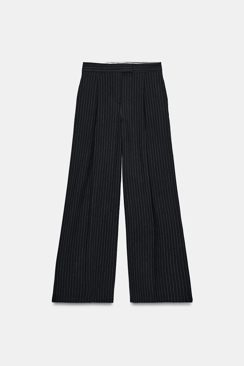 PANTALON LARGE À PINCES RAYURES
