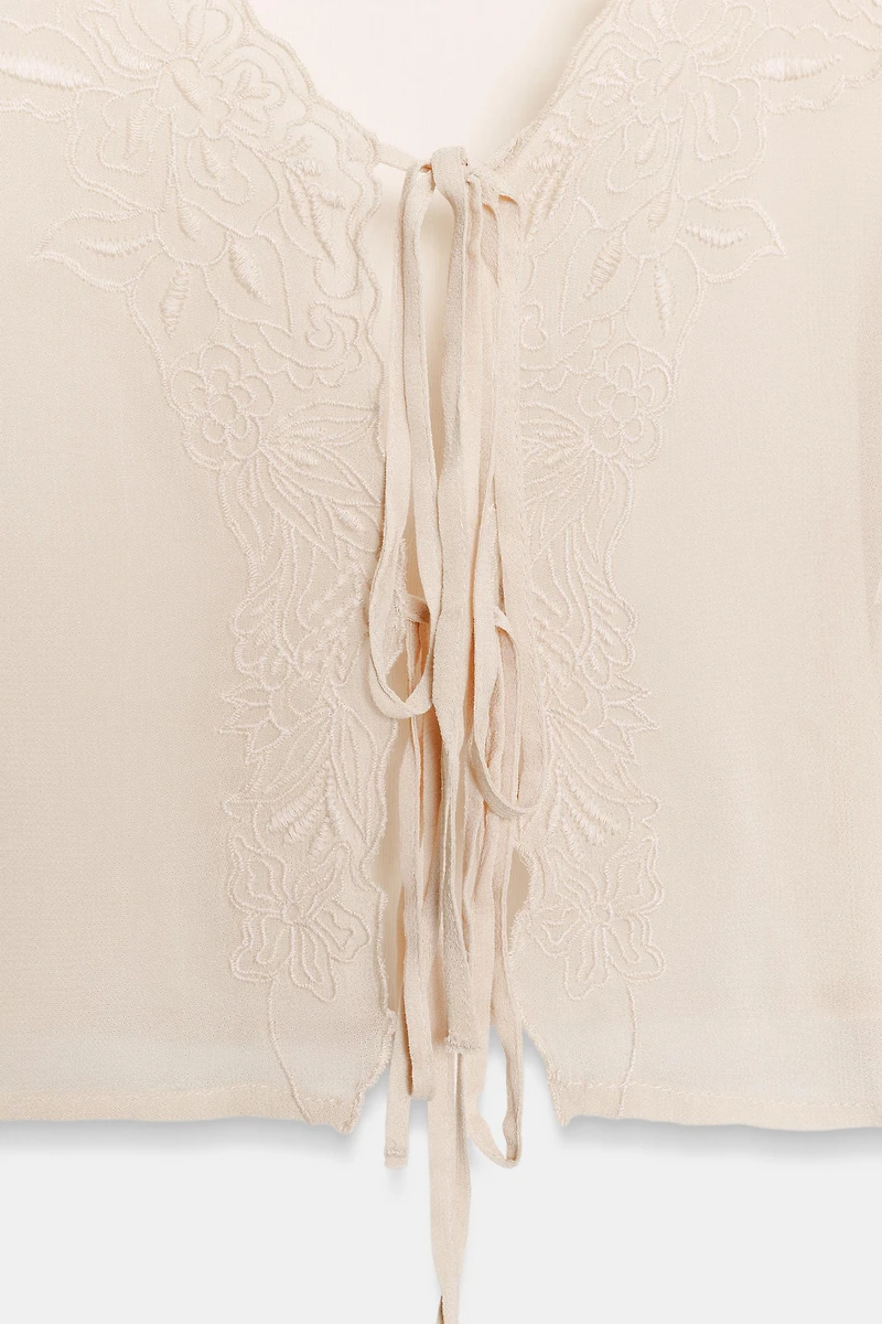EMBROIDERED TIE TOP