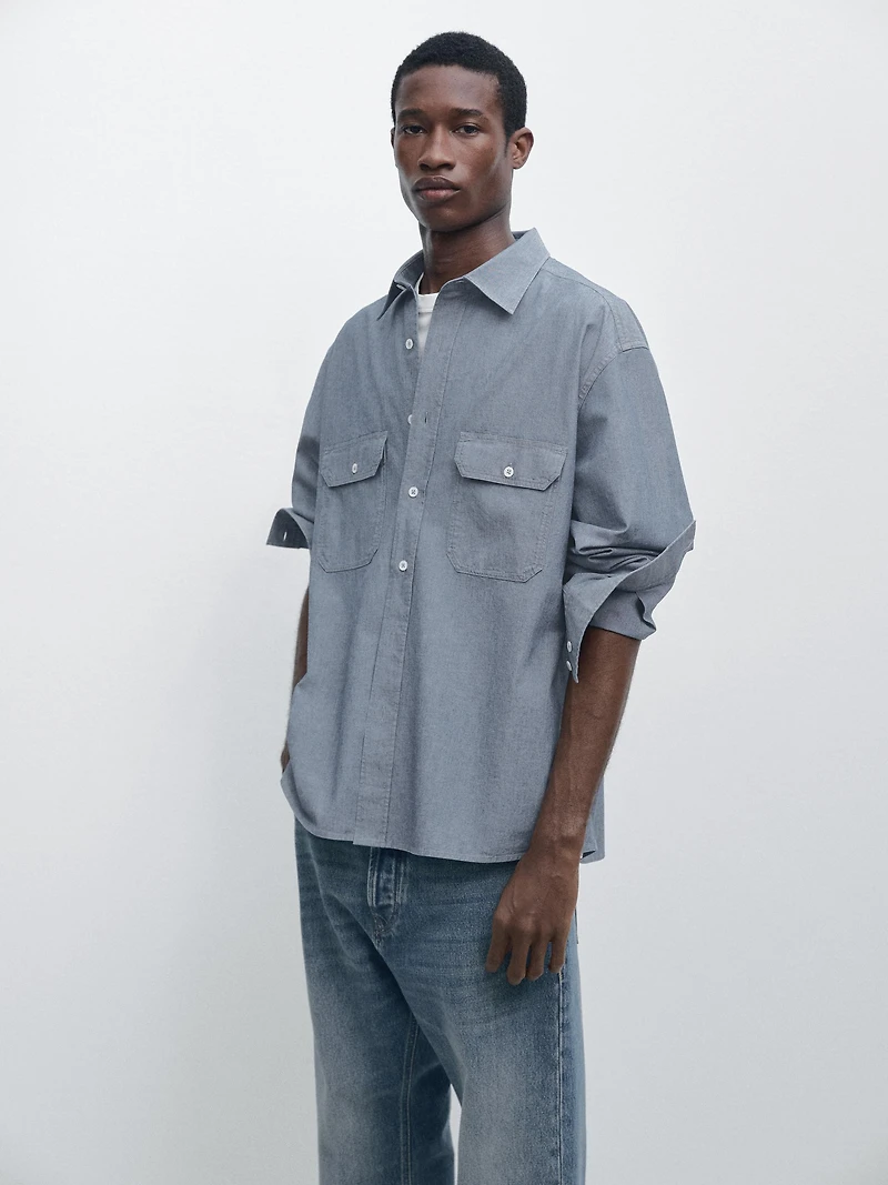 Regular fit chambray shirt with pocket details