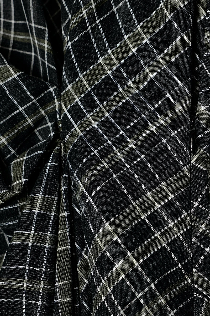 DRAPED PLAID DRESS