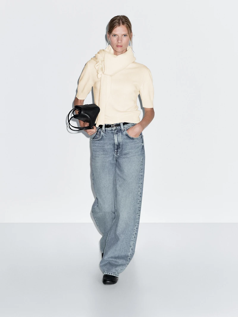 Pull à manches courtes en maille de laine mélangée