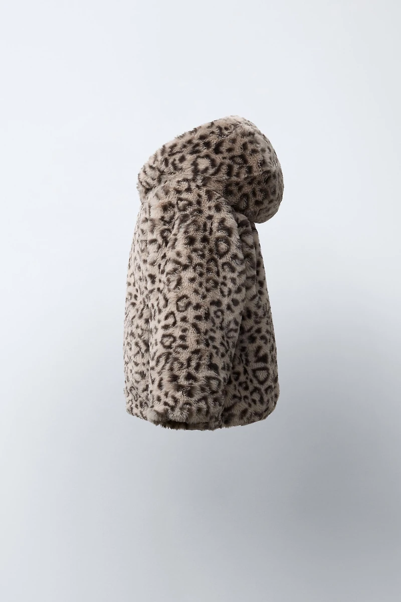 ANIMAL PRINT FAUX FUR JACKET