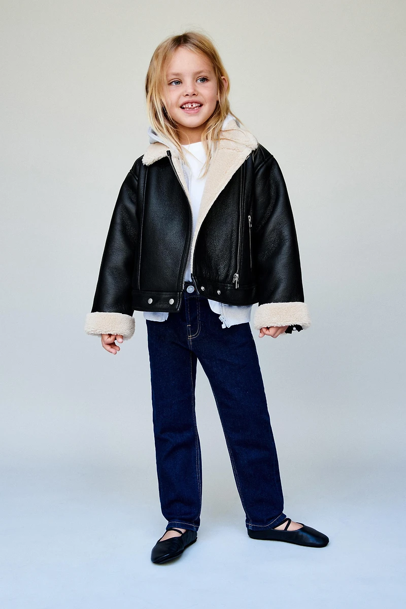 FAUX LEATHER SHEARLING JACKET