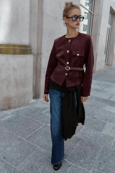 FAUX SUEDE BELTED BLAZER
