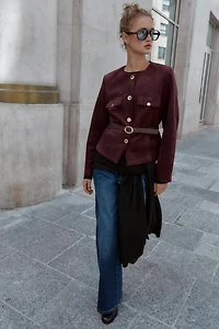 FAUX SUEDE BELTED BLAZER