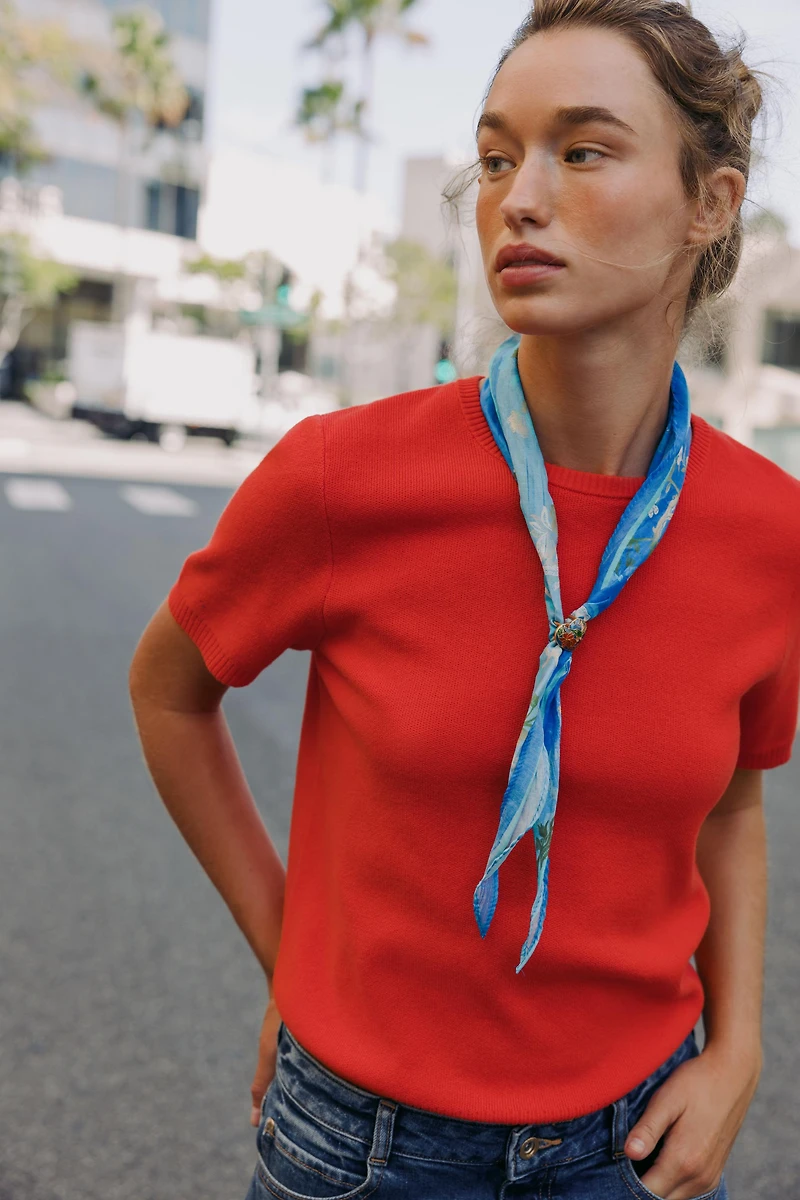 SHORT SLEEVE BASIC KNIT TOP