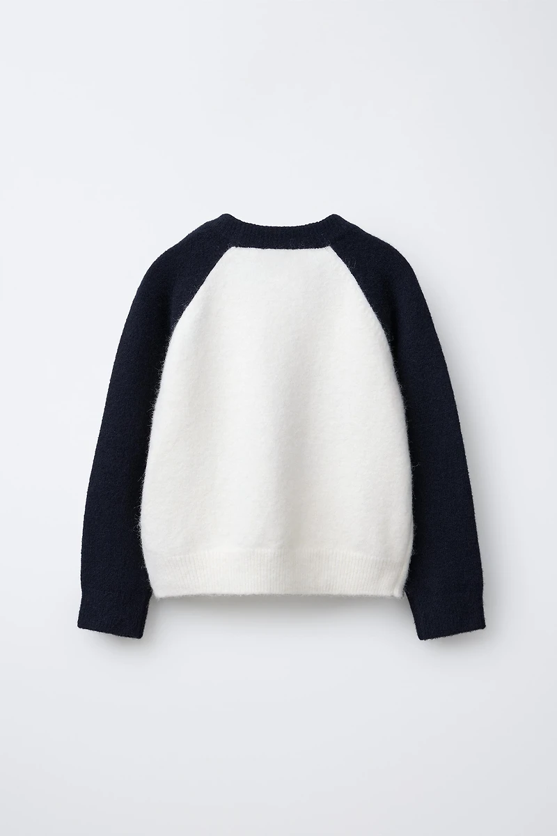 CONTRAST SLEEVE TEXT SWEATER