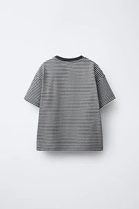 EMBROIDERED TEXT STRIPED HEAVY WEIGHT T-SHIRT