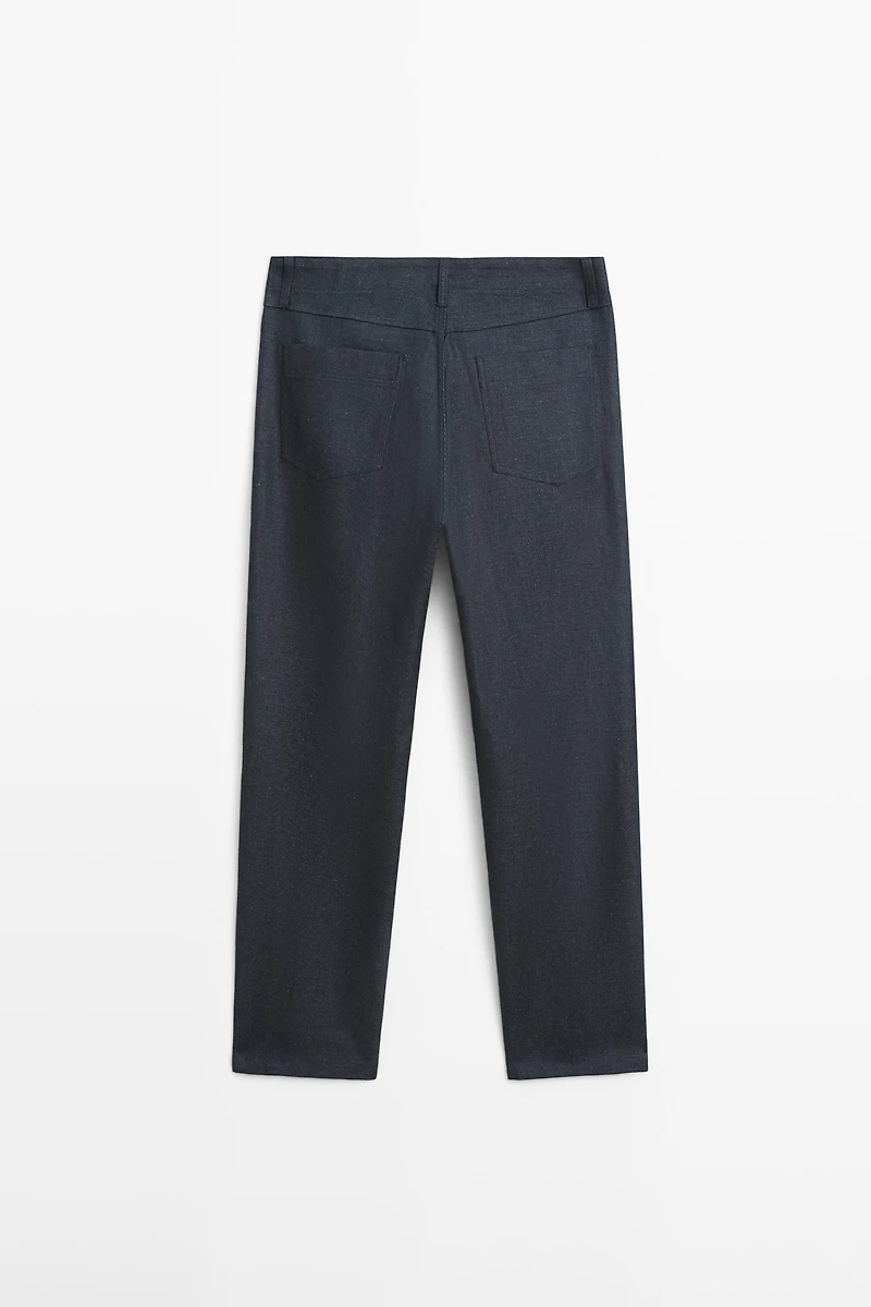 Pantalon cinq poches coton lin