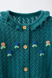 FLORAL EMBROIDERY KNIT CARDIGAN
