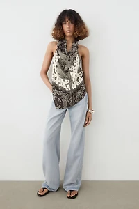 Flowing printed halter top