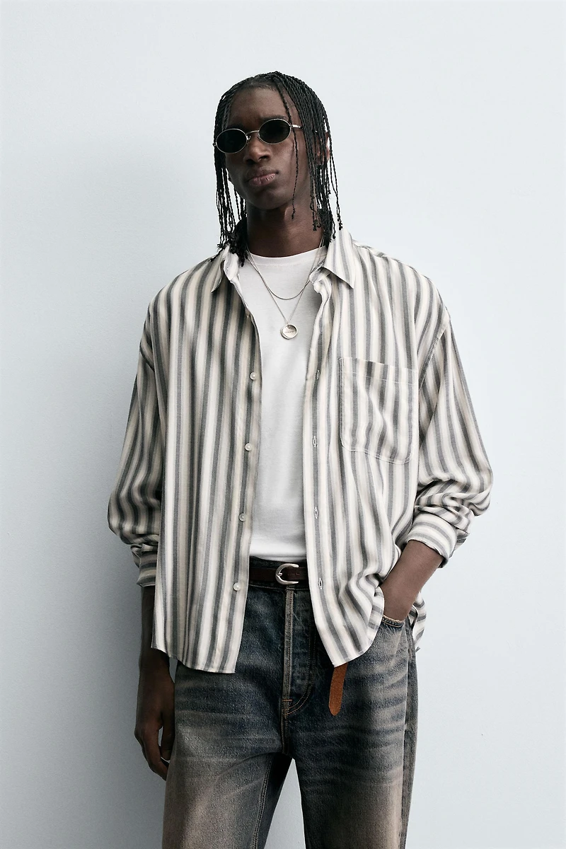 STRIPED COTTON-VISCOSE SHIRT