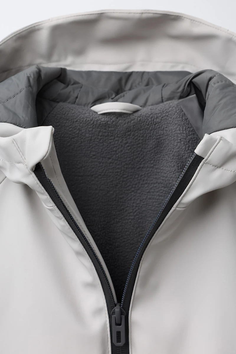 WATER RESISTANT RUBBERIZED FLEECE LINED RAINCOAT