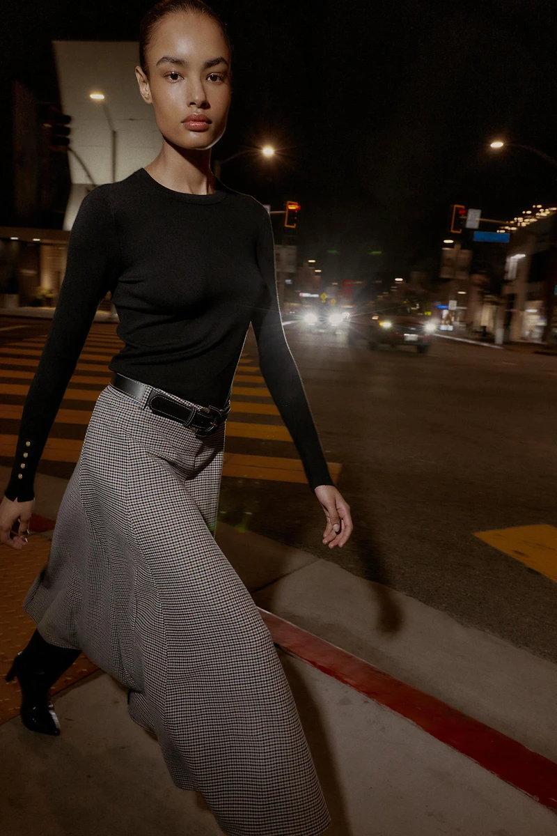 JUPE MI-LONGUE À CARREAUX AVEC CEINTURE