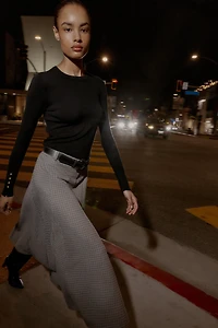 JUPE MI-LONGUE À CARREAUX AVEC CEINTURE