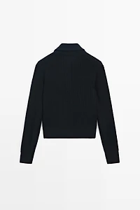 100% cotton knit cardigan with high neck detail