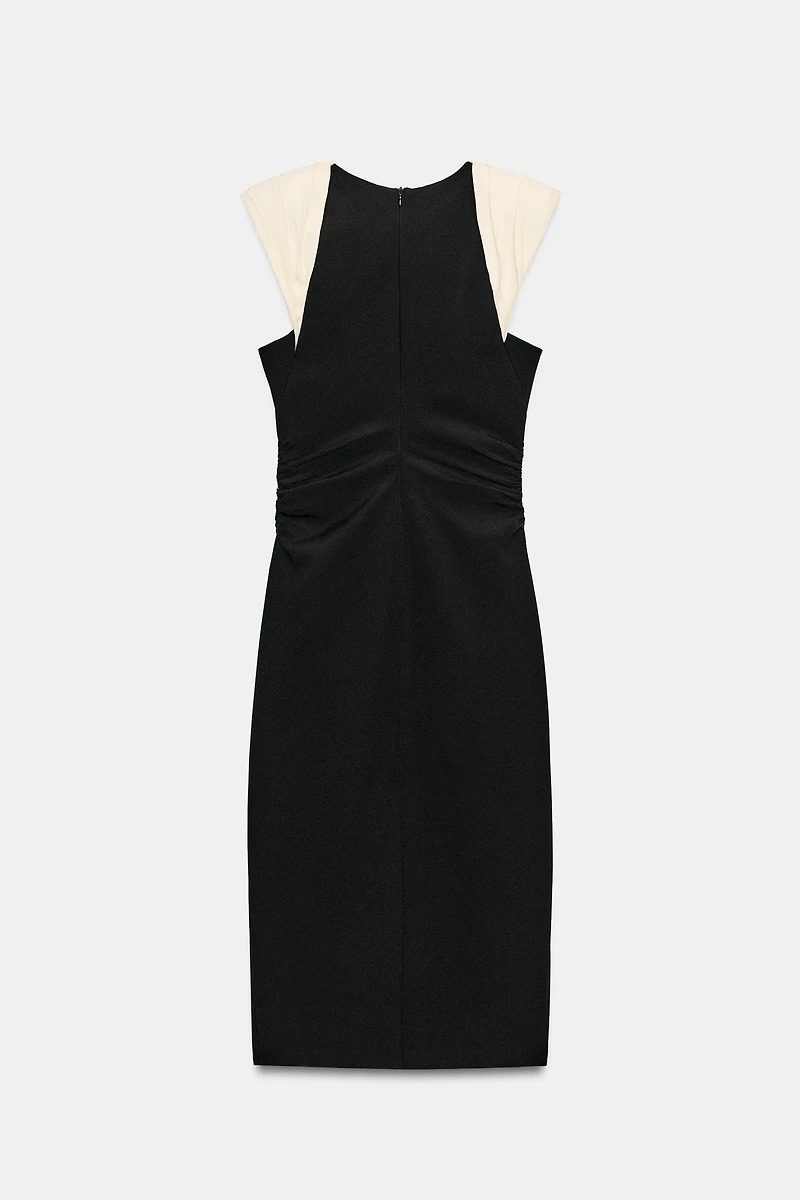 COMBINATION SHOULDER PAD MIDI DRESS