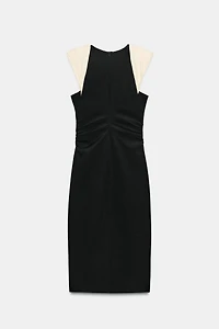 COMBINATION SHOULDER PAD MIDI DRESS
