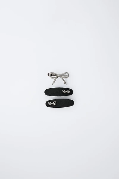 PACK OF THREE SPARKLY BOW BARRETTES