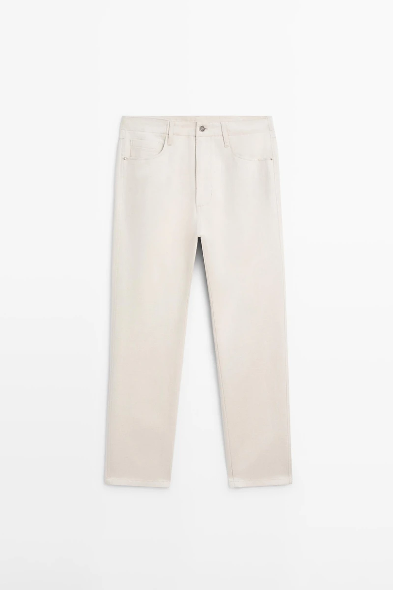 Cotton and linen tapered fit jeans