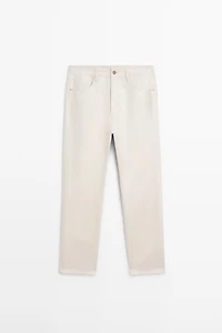 Cotton and linen tapered fit jeans