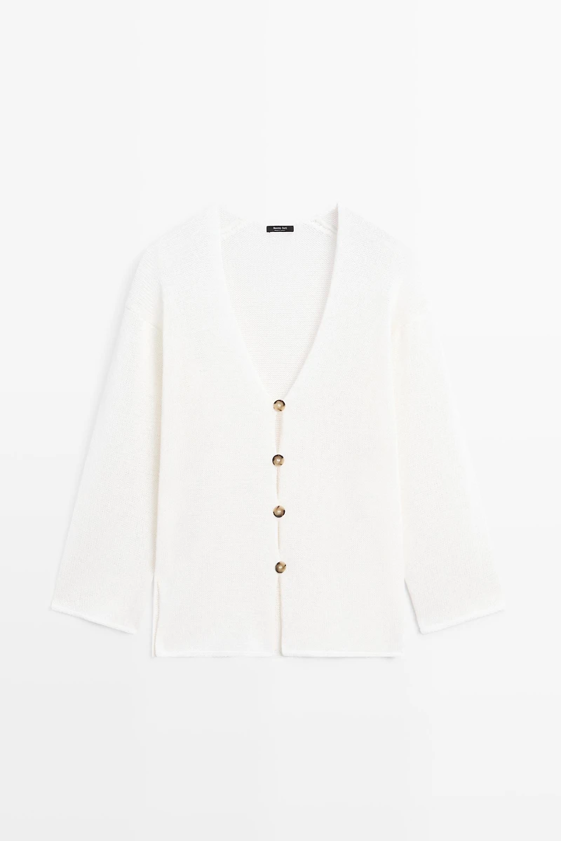 Cardigan long en maille à col V