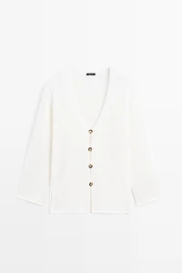 Cardigan long en maille à col V