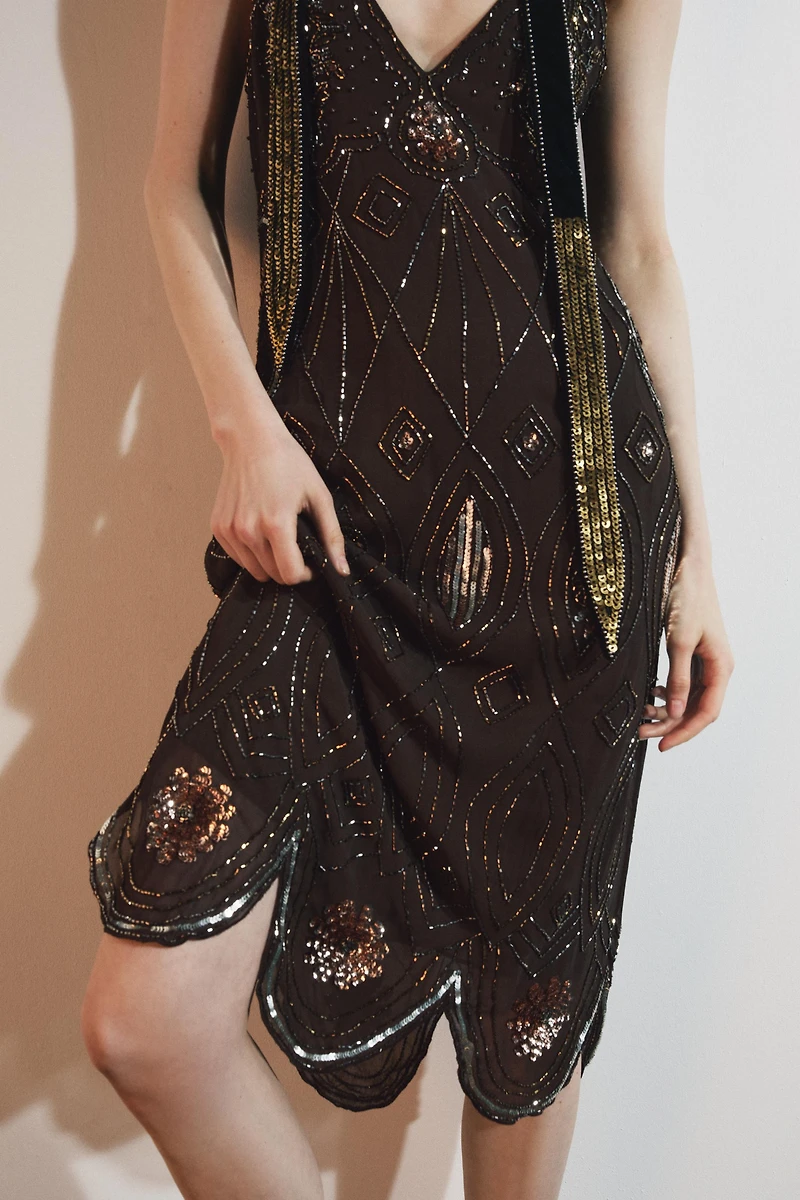 GEORGETTE DRESS WITH SEQUINS AND BEADING