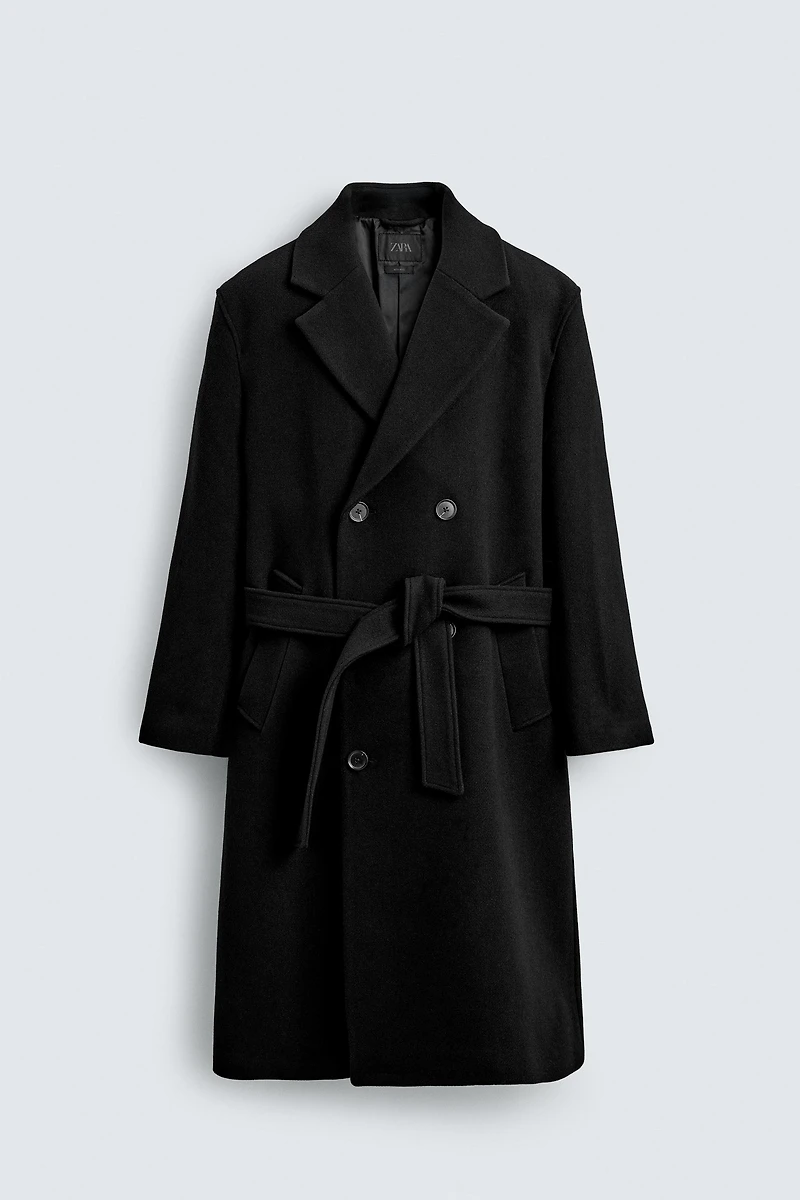 DOUBLE-BREASTED WOOL BLEND COAT WITH BELT