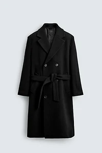 DOUBLE-BREASTED WOOL BLEND COAT WITH BELT