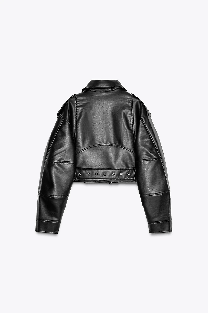 FAUX LEATHER CROP BIKER JACKET