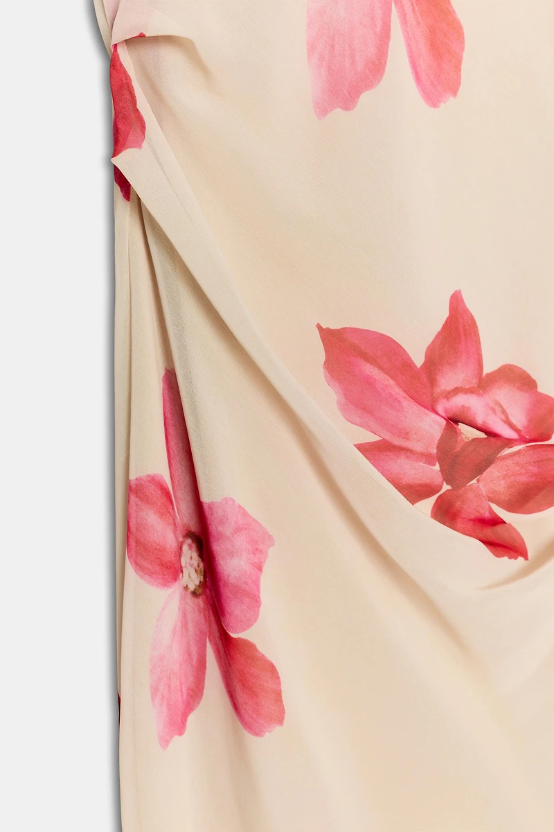DRAPED FLORAL MIDI DRESS