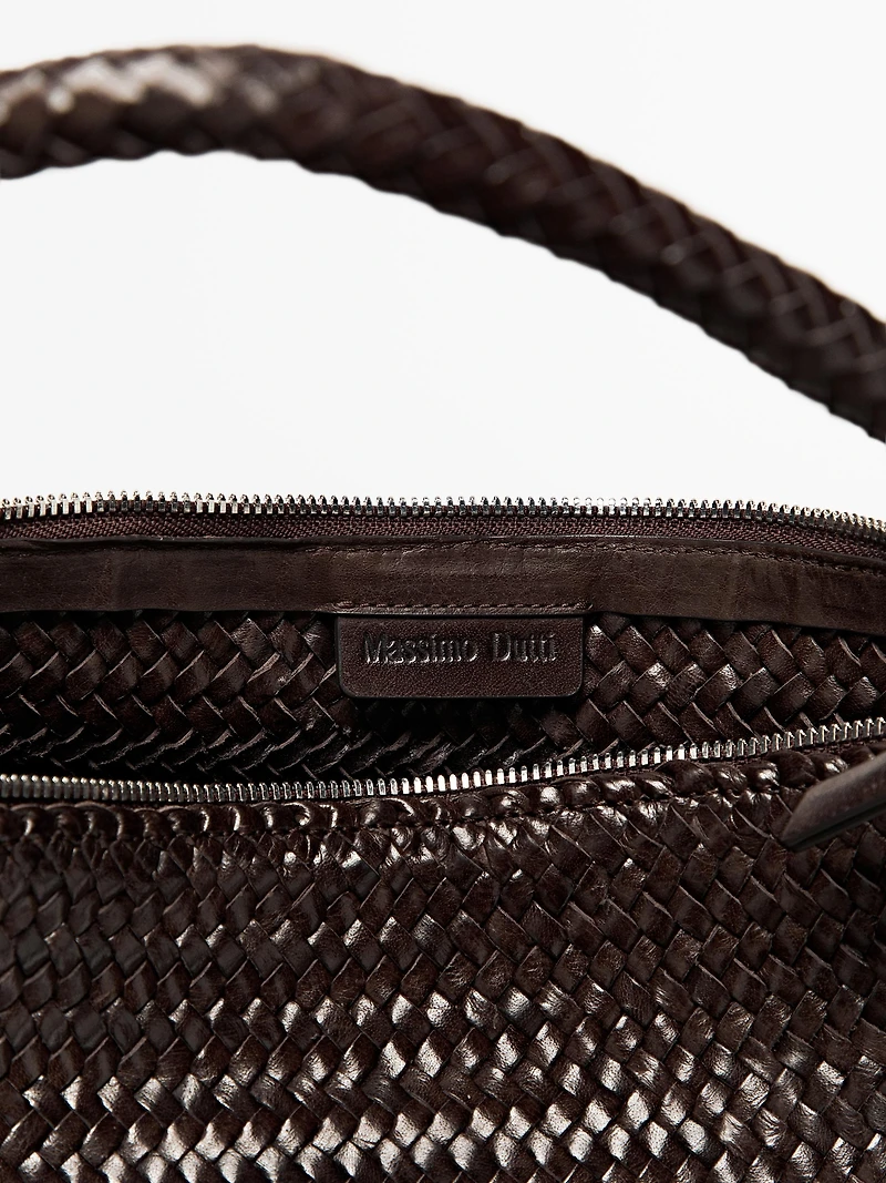 Nappa leather woven croissant bag