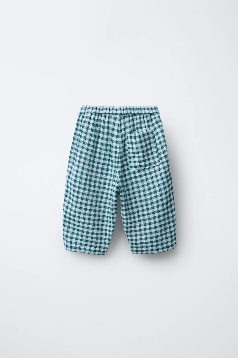 TEXTURED PLAID BAGGY PANTS