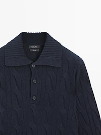 Pull polo en maille de laine tressée