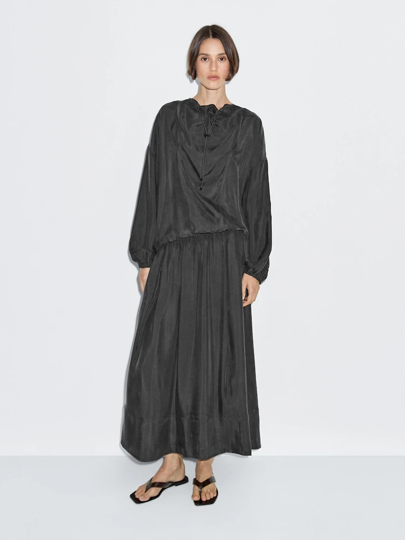 Cotton blend knit flared midi skirt