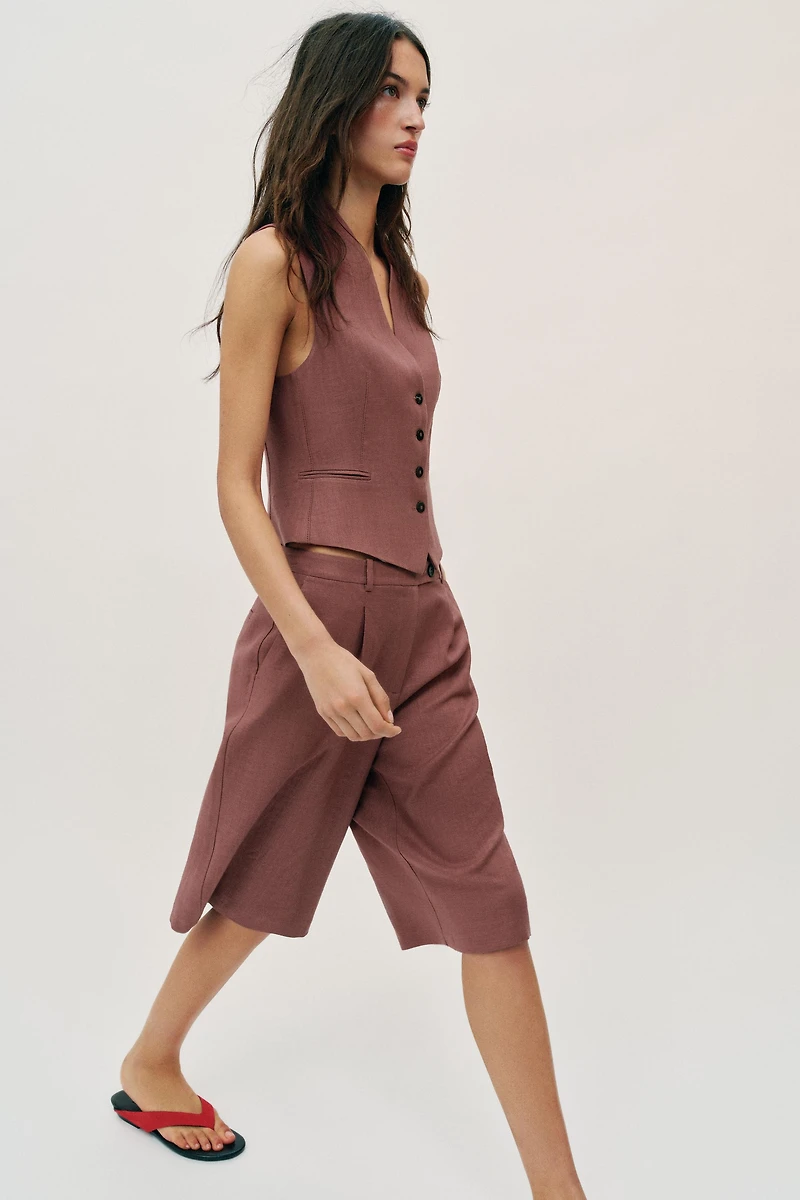 LONG LINEN BLEND SHORTS