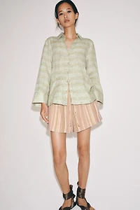 ZW COLLECTION 100% LINEN PLAID SHIRT