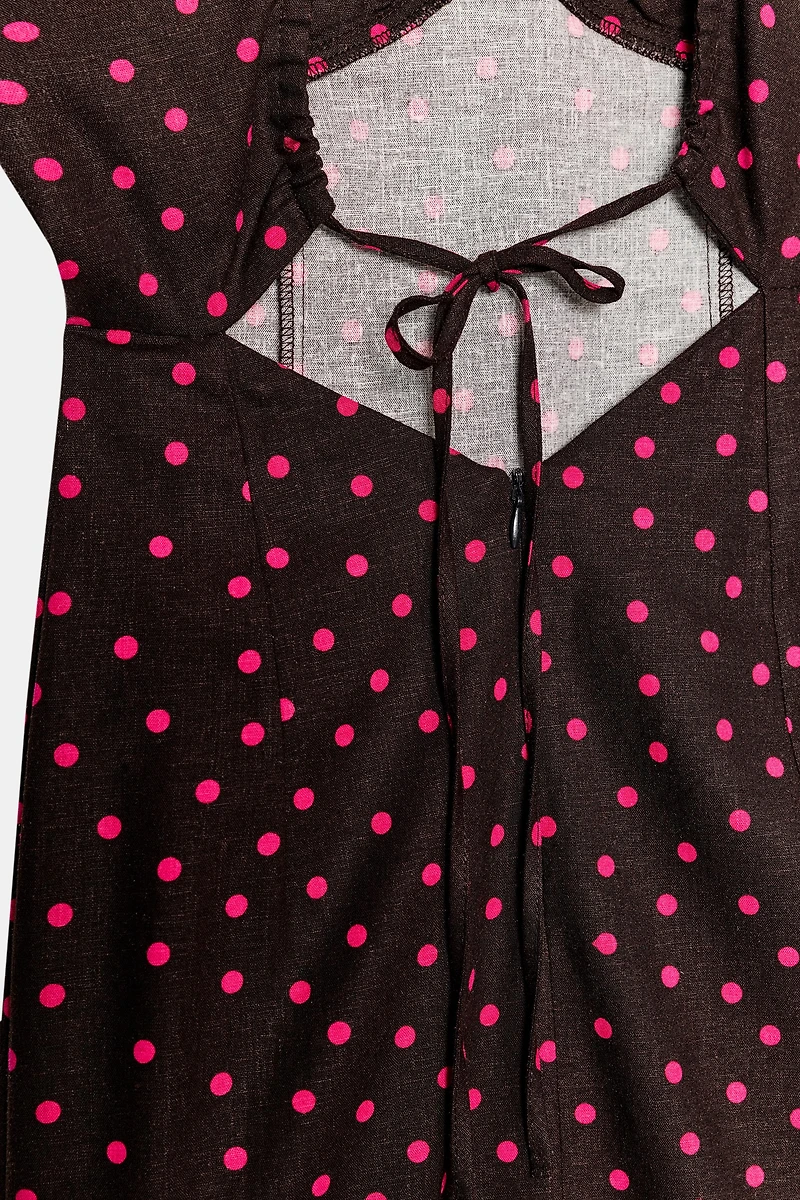 LINEN POLKA DOT MIDI DRESS