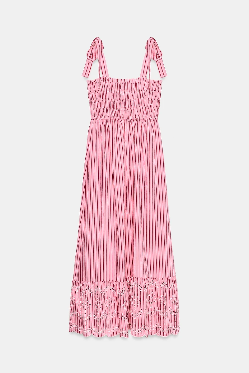 STRIPED TIED MIDI DRESS