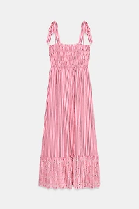 STRIPED TIED MIDI DRESS