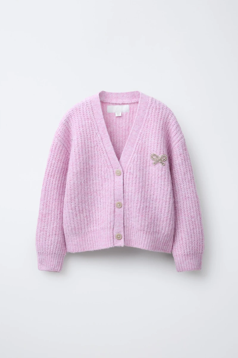 SPARKLY BOW KNIT CARDIGAN