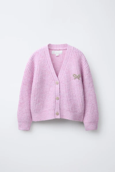 SPARKLY BOW KNIT CARDIGAN