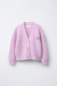 SPARKLY BOW KNIT CARDIGAN