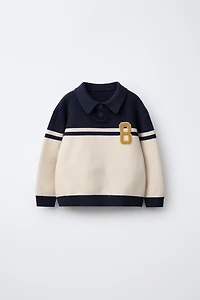 KNIT VARSITY PATCH POLO SHIRT