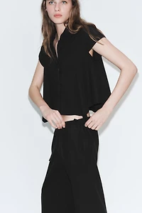TIED ANKLE-LENGTH FLOWY PANTS