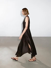 100% linen midi dress with frayed trims