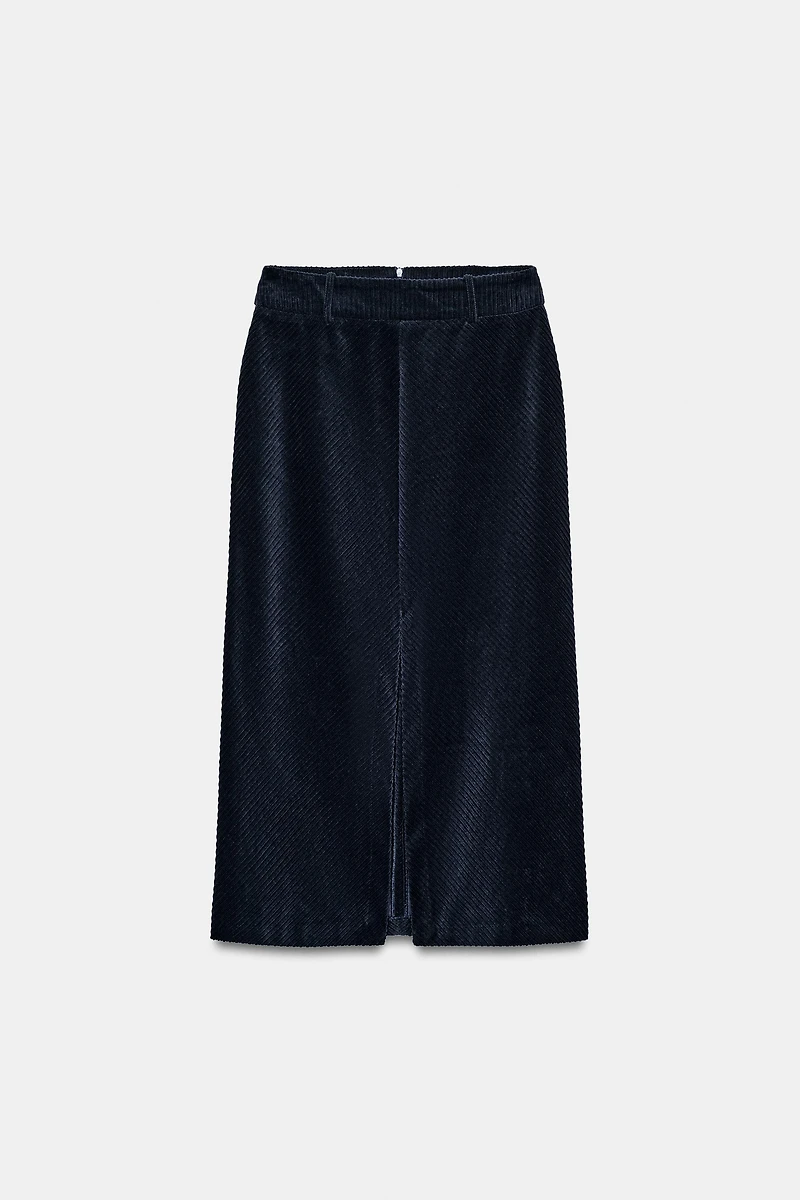 STRAIGHT CORDUROY MIDI SKIRT