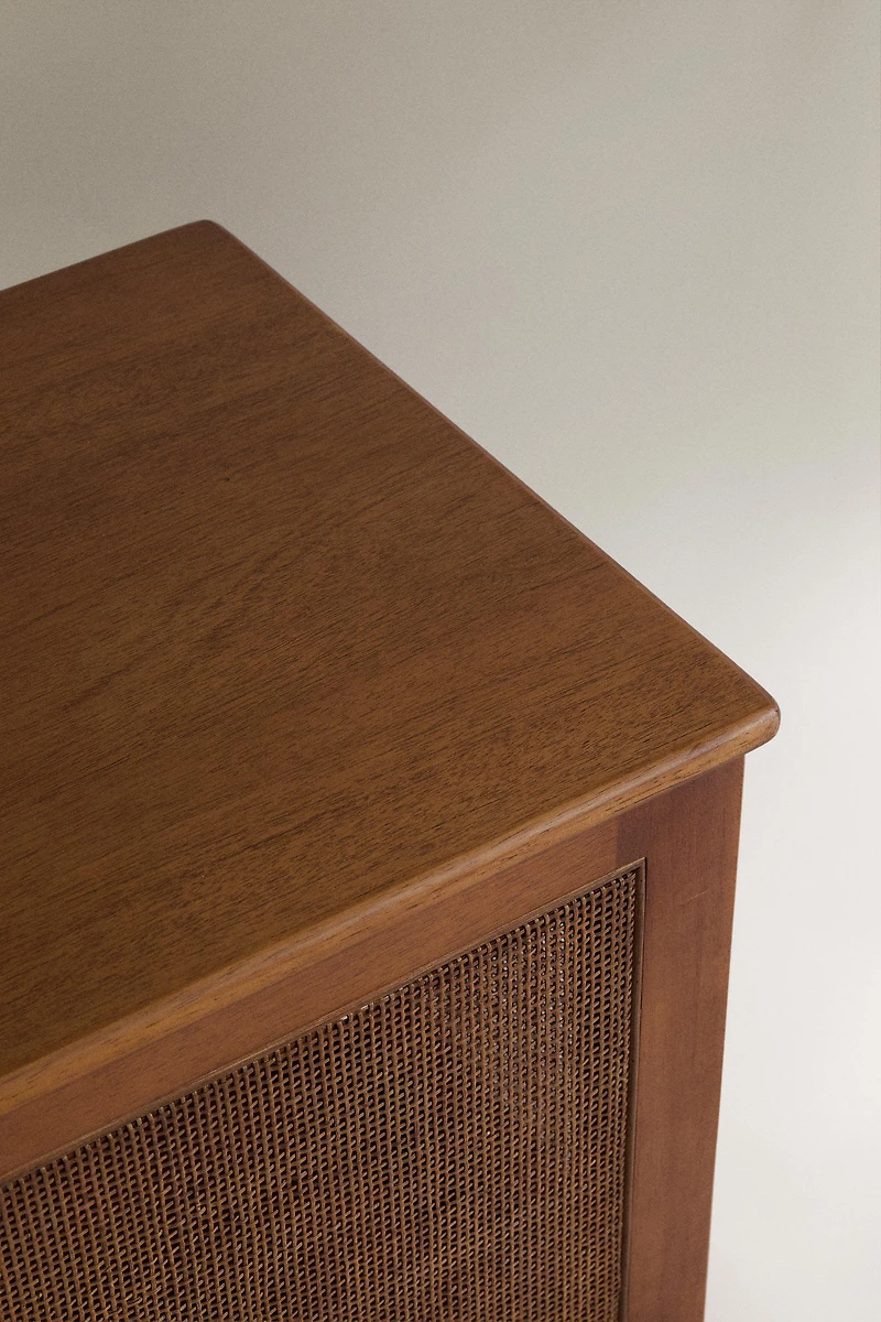 WOOD AND RATTAN BENCH