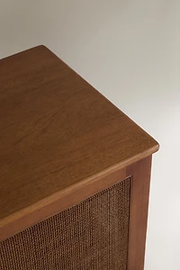 WOOD AND RATTAN BENCH